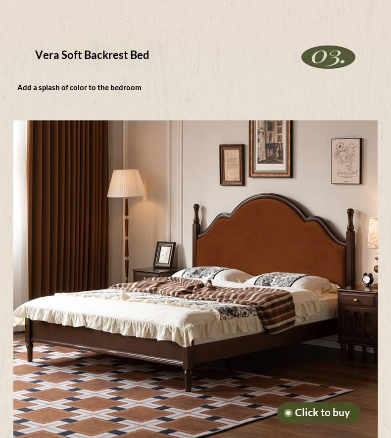 Ash Solid Wood Bed — American Retro Style