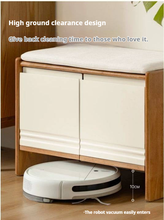 Solid RubberWood Shoe Storage Bench with Doors and Cushioned Top