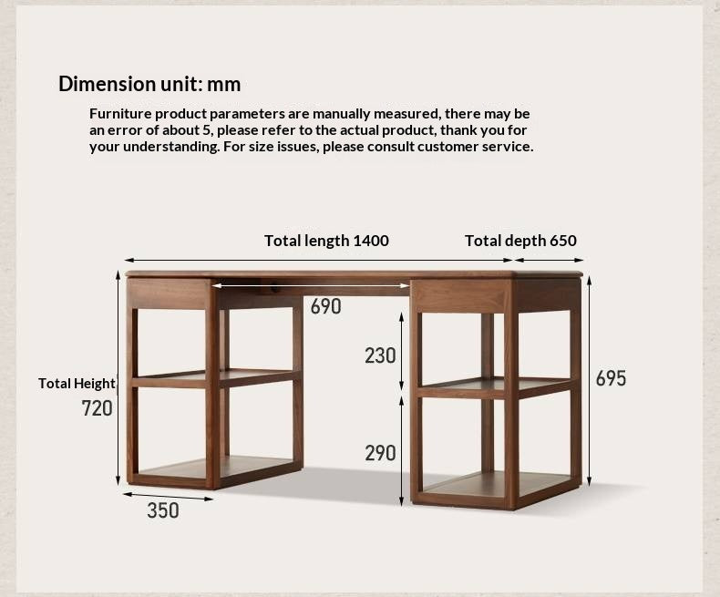 Black Walnut Solid Wood Modern Study Desk