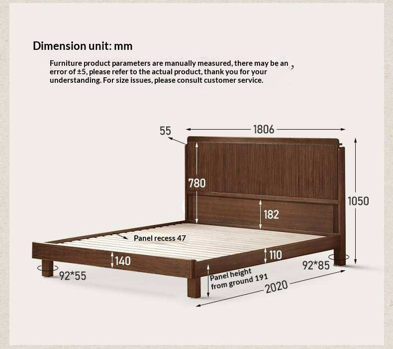Ebony Solid Wood Bed with Vertical Fluted Panel Headboard and Block Legs