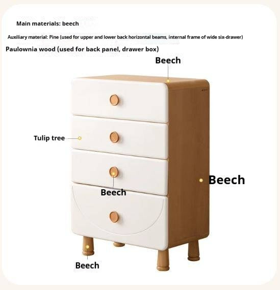 Beech Solid Wood, Solid RubberWood Kids Dresser with Cream Curved Drawers and Wooden Knobs