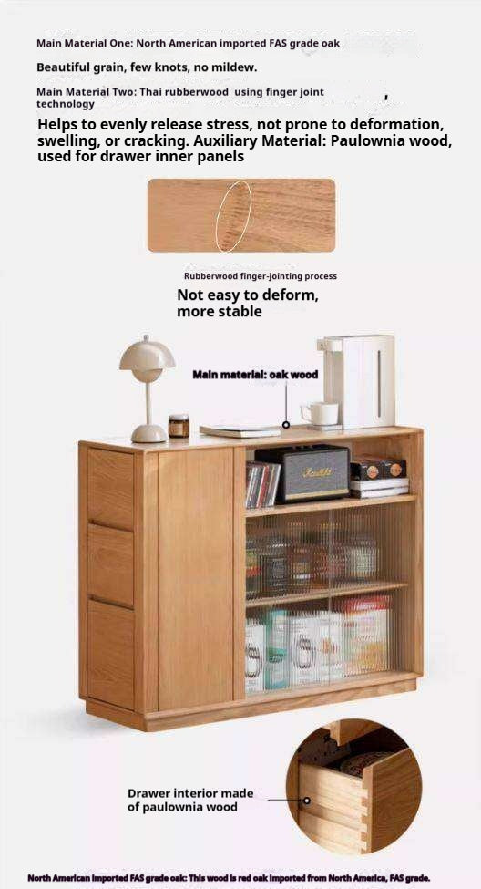 Oak Solid Wood, Solid RubberWood Nordic Modern Sideboard
