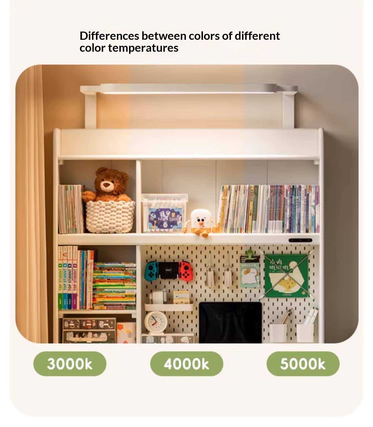 Solid RubberWood Cream Style Bookshelf Integrated Kids Table