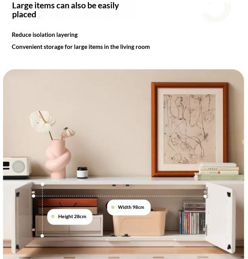 Solid RubberWood Floor TV Cabinet Cream Style.