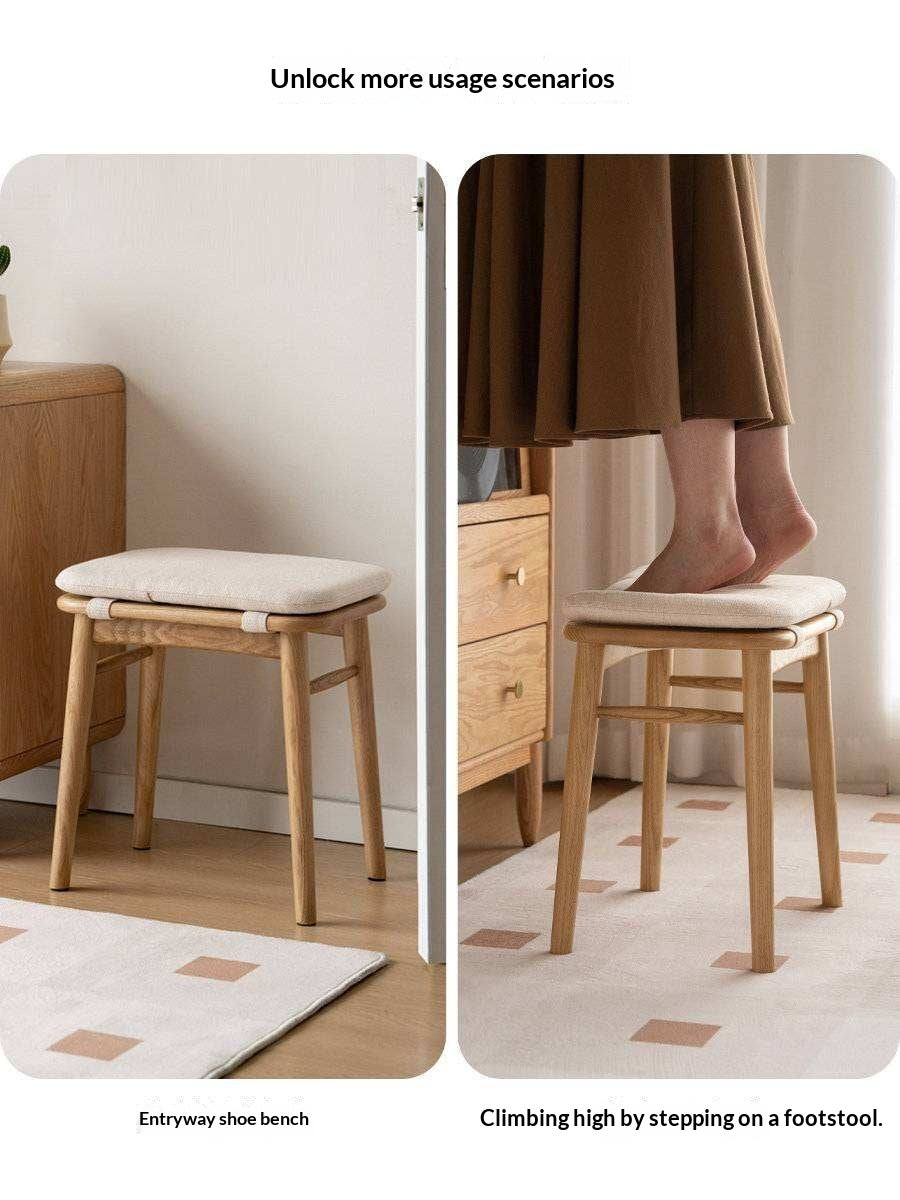 Ash Solid Wood Square Makeup Stool