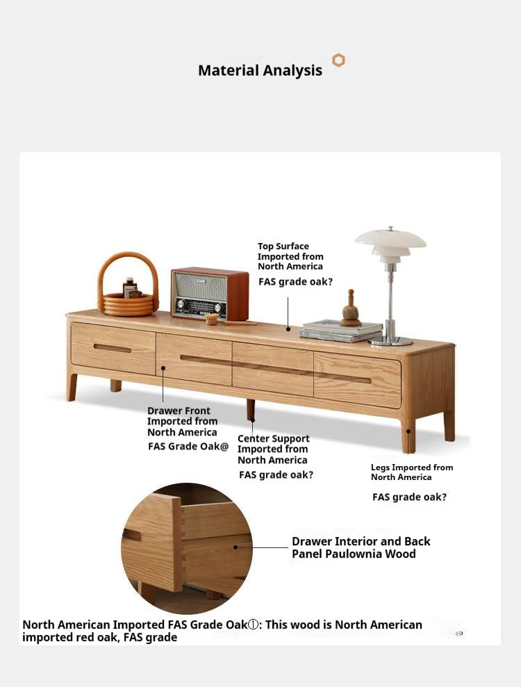 Oak Solid Wood Four-drawer TV Stand.