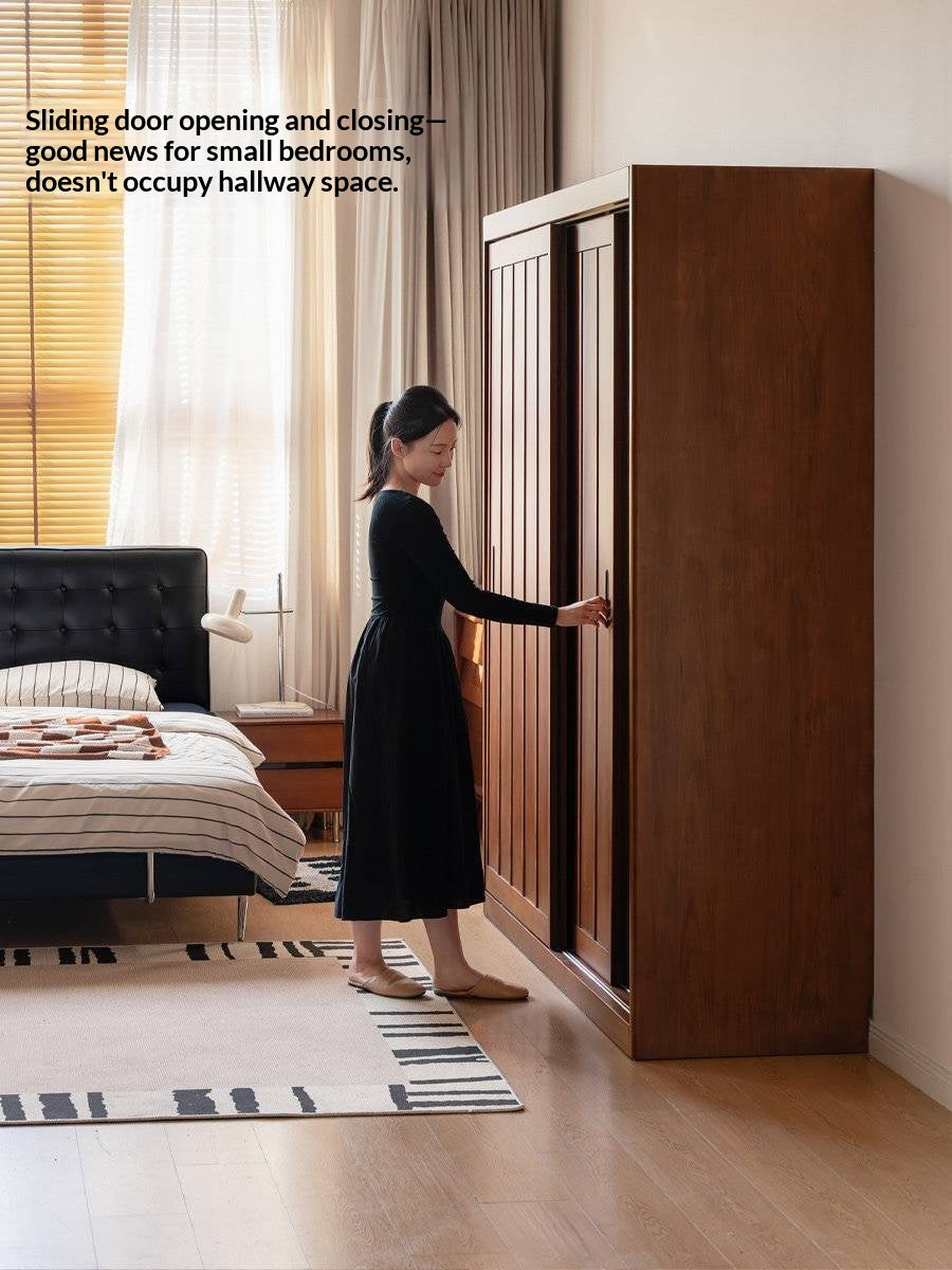 Poplar, Tulipwood Solid Wood Wardrobe Retro Sliding Door Wardrobe