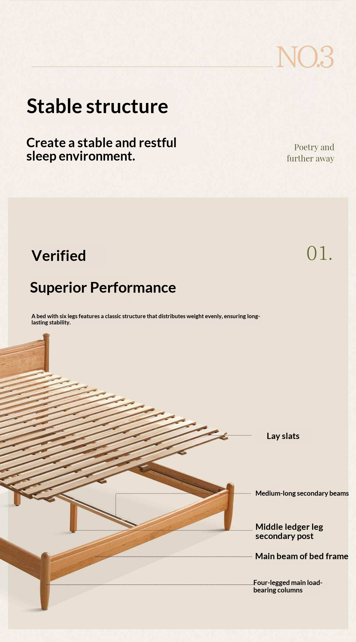 Cherry Solid Wood Nordic Platform Bed with Curved Panel Headboard