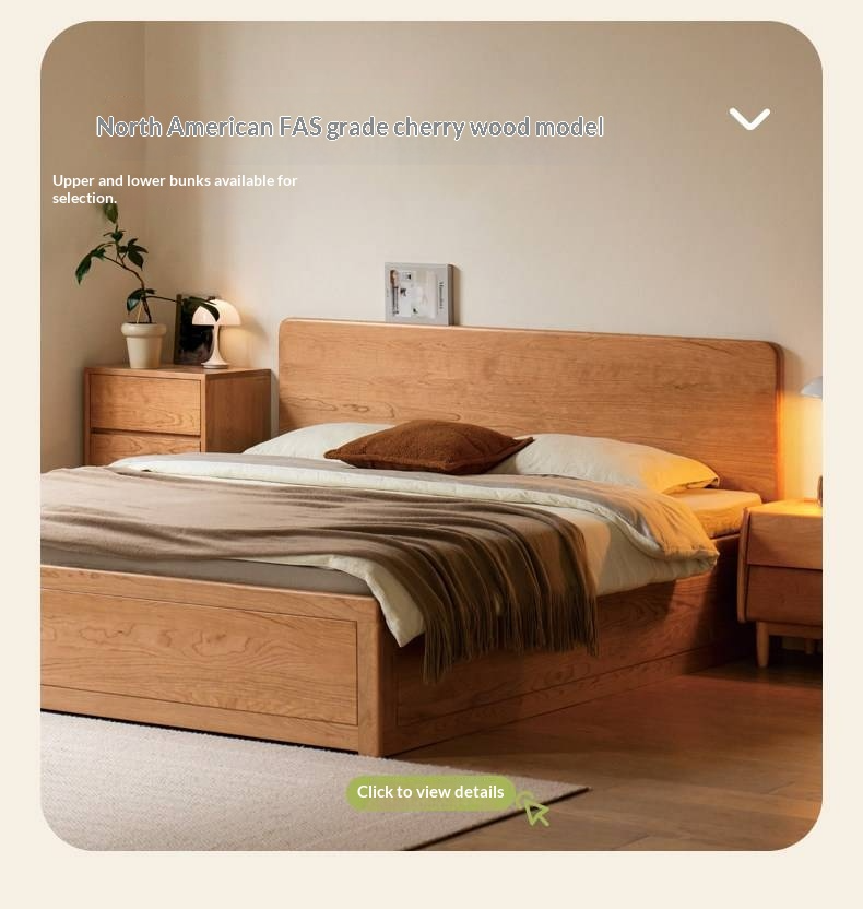 Rubberwood Solid Wood Bed — Modern Minimalist White Box Design