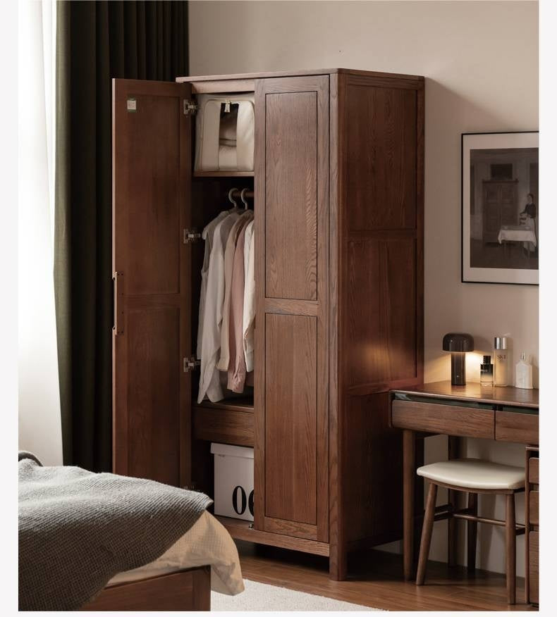 Oak Solid Wood Walnut Color Wardrobe.