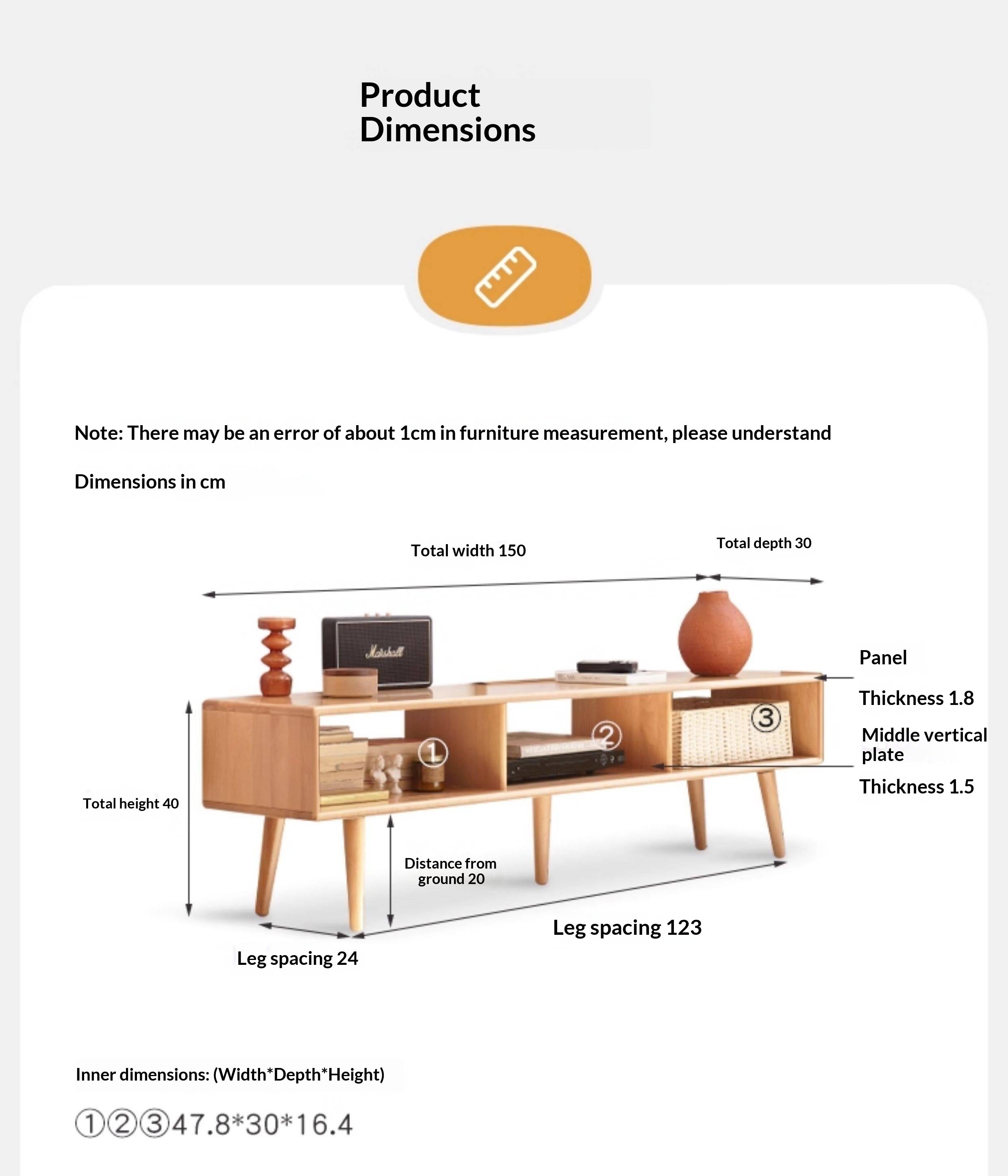 Beech Solid Wood TV Cabinet Open Storage.