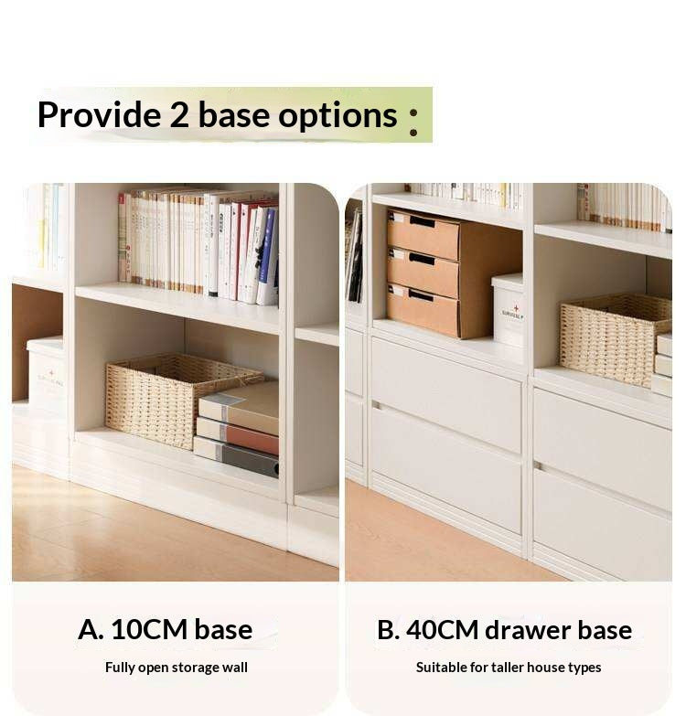Solid Rubberwood Bookshelf Wall-To-Ceiling Shelf White Cream Style