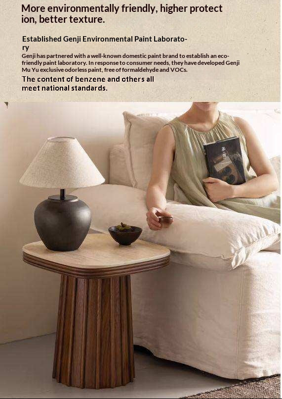 Oak Solid Wood Square Side Table with Silent Style and Rock Slab Design