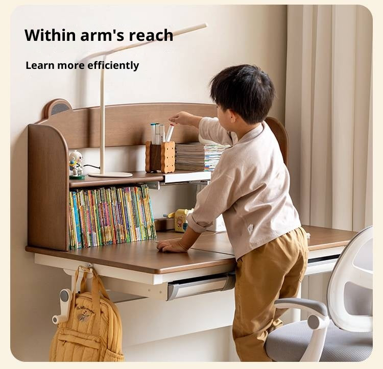Solid Rubberwood Children s Hand-cranked Height Adjustable Desk