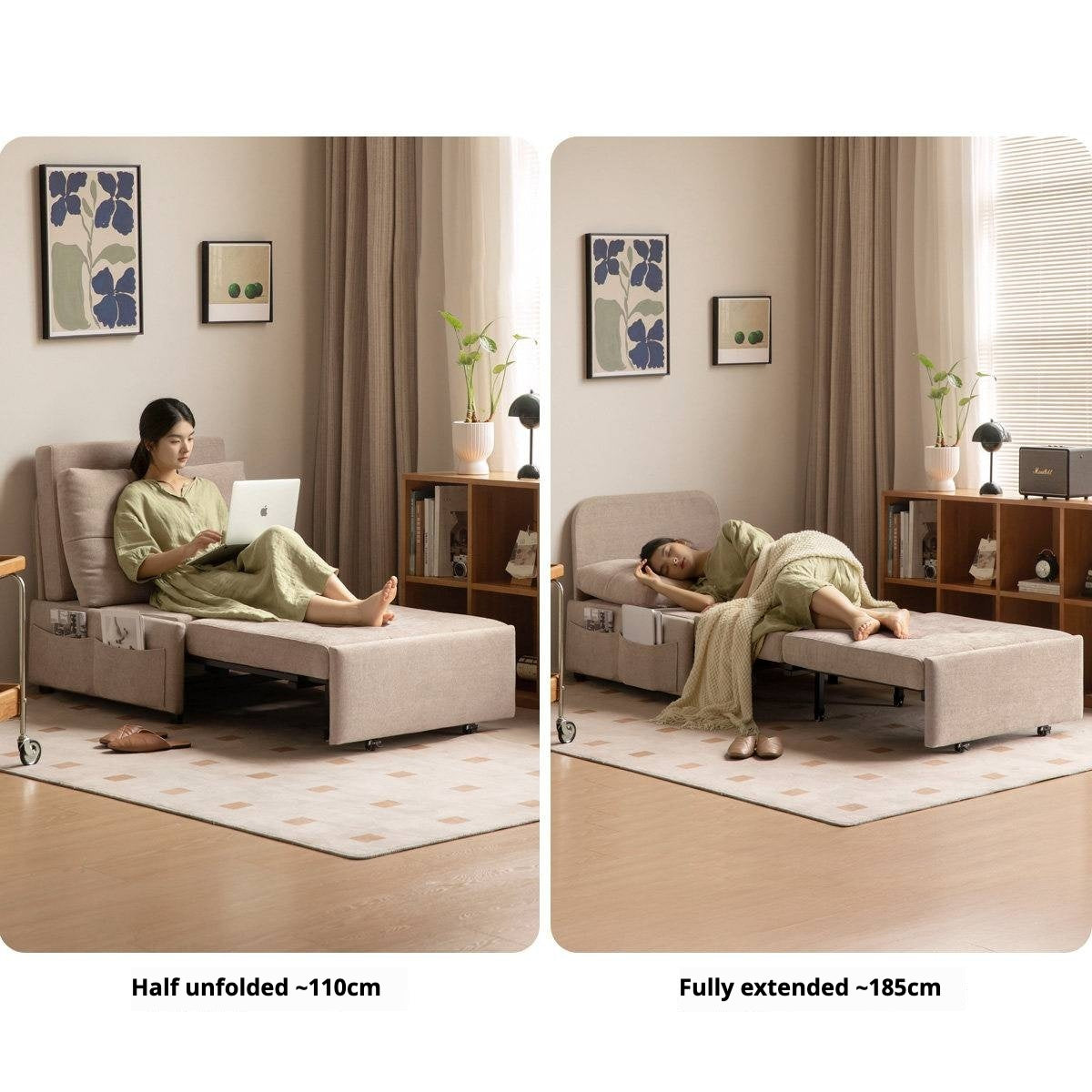 Fabric Convertible Sleeper Chair with Side Storage Pocket