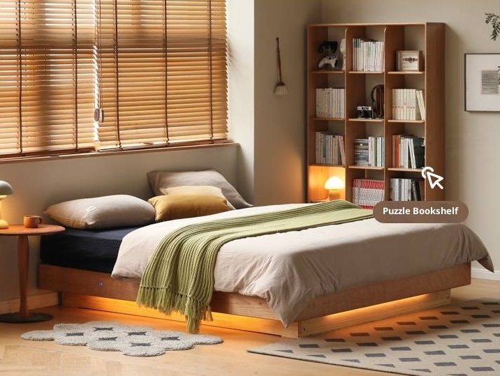 Cherry Solid Wood Floating Platform Box Bed, Headboard-Free Bed