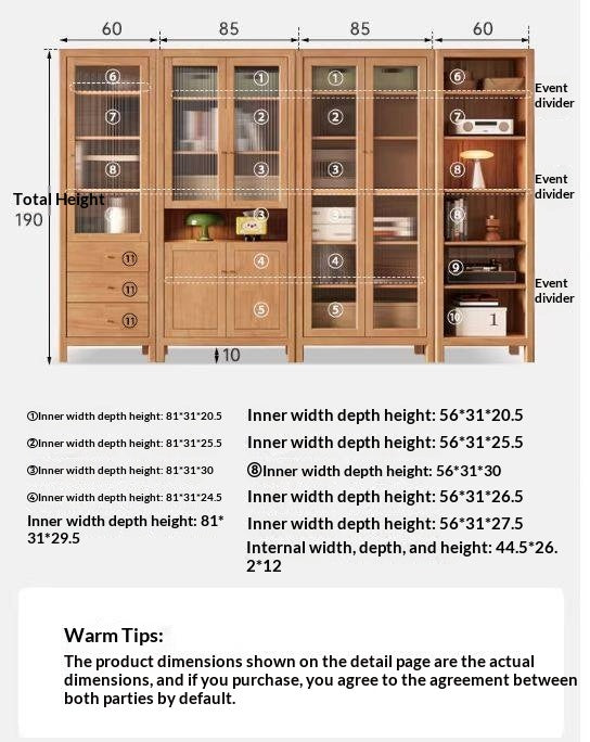 Solid Rubberwood Bookcase with Storage and Display Shelves