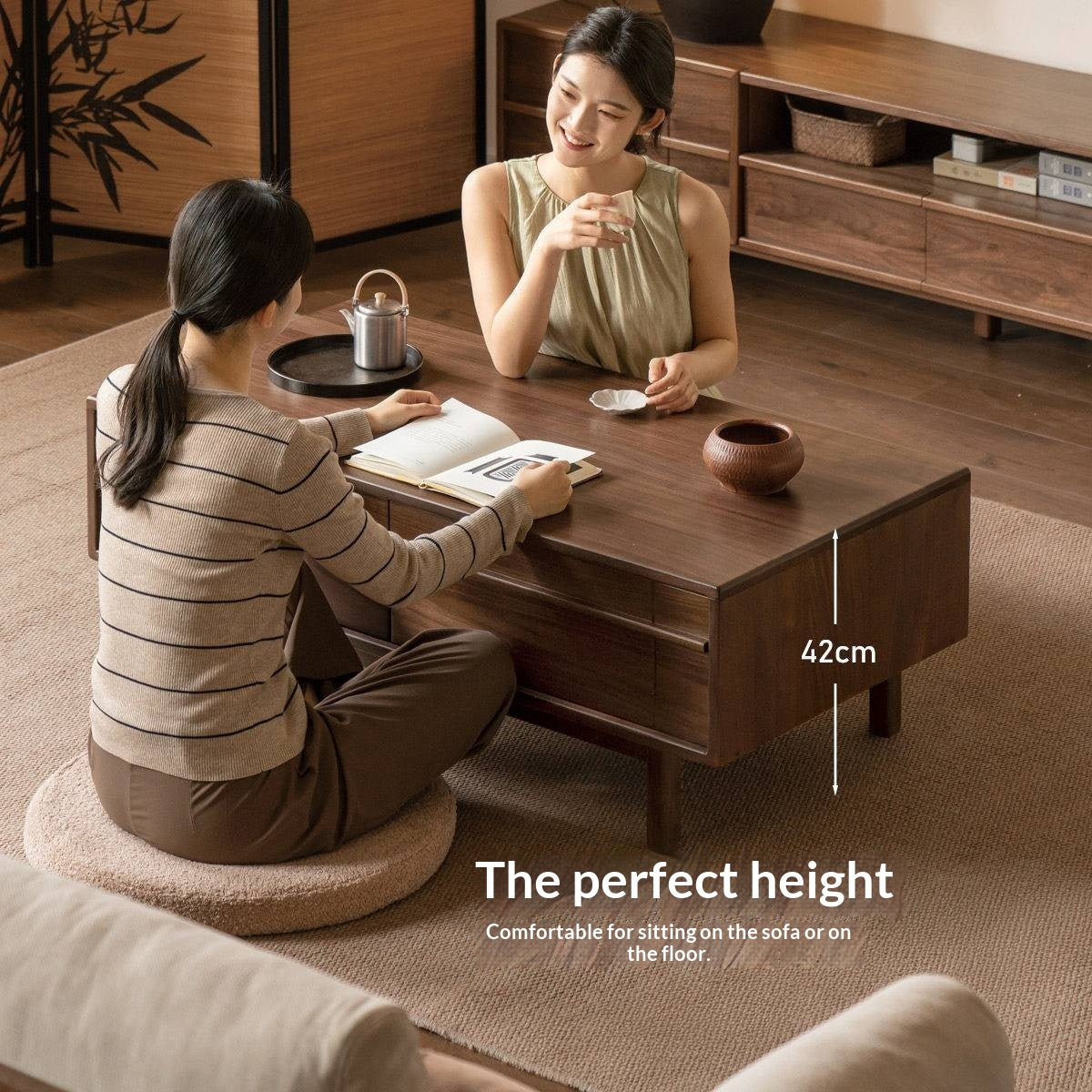 Black Walnut Solid Wood Modern Casual Coffee Table