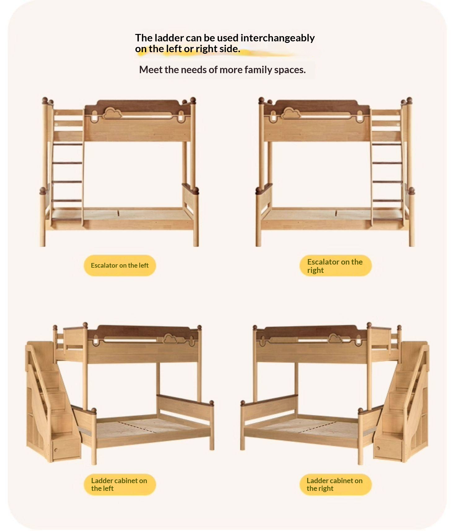 Rubberwood Solid Wood Children's Multifunctional Bunk Bed