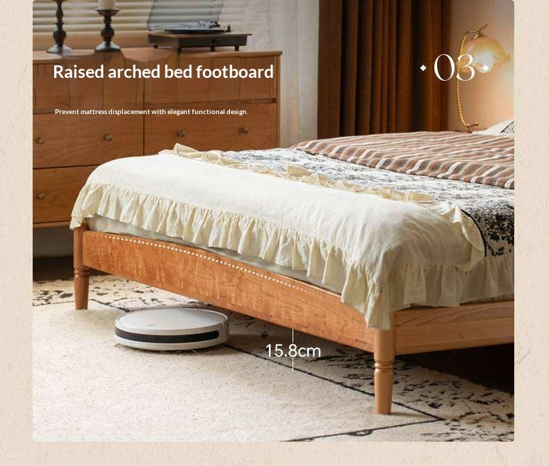 Cherry Solid Wood Genuine Leather, Velvet French-Inspired Scalloped Headboard Bed