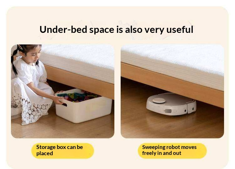 Beech Solid Wood Kids Upholstered Low Platform Bed with Curved Headboard