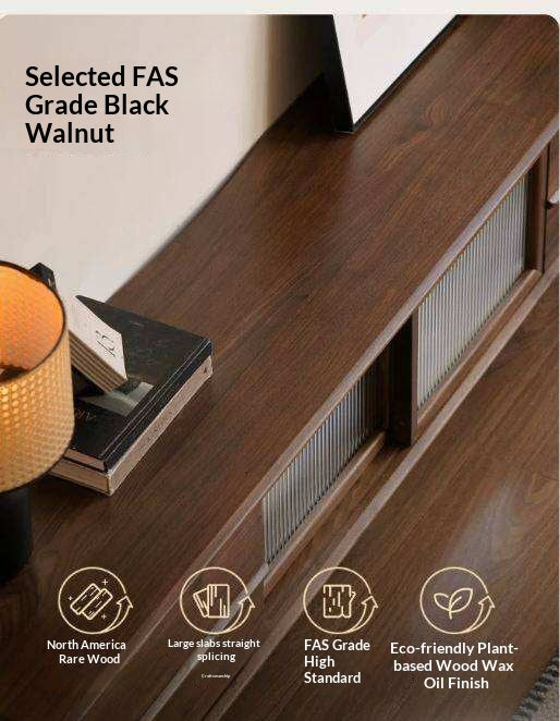 Black Walnut, Ash Solid Wood, Solid Longan Hardwood TV Cabinet with Sliding Door Storage