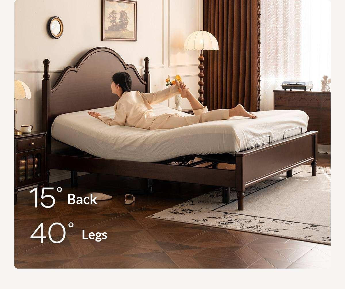 Poplar Solid Wood Adjustable Bed Frame with Arched Spindle Post Headboard