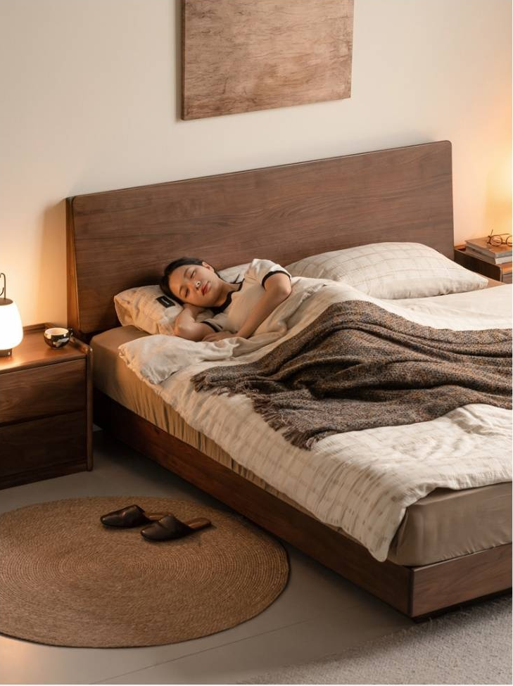 Black Walnut Solid Wood Bed — Italian Light Luxury Suspended Bed