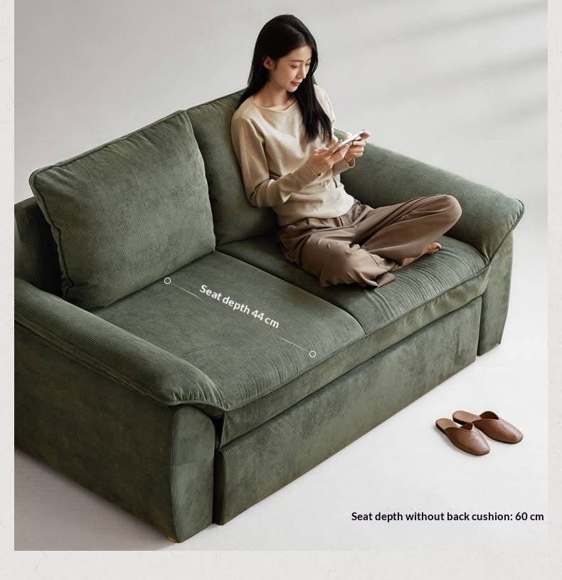 Corduroy Loveseat Sofa with Pull-Out Chaise and Adjustable Backrest
