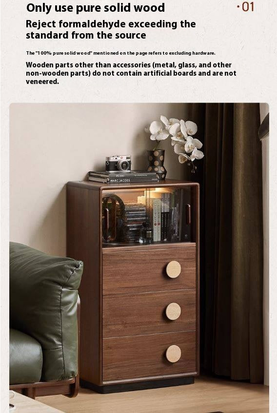 Black Walnut Solid Wood Retro Side Cabinet