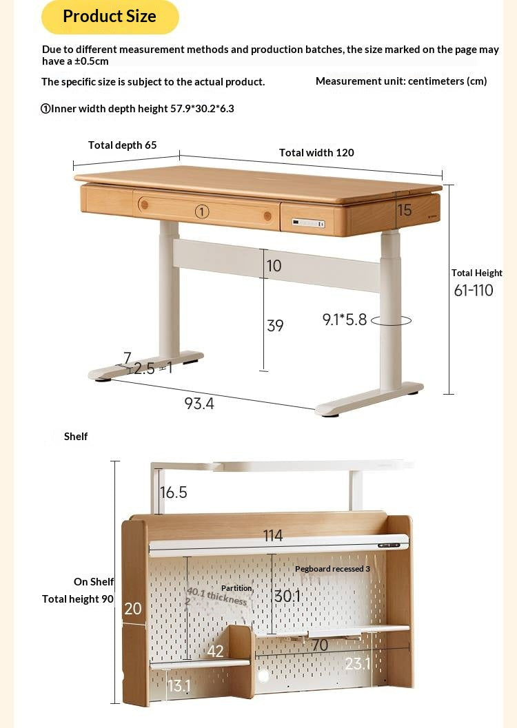 Beech Solid Wood Children's Study Desk with Electric Lift