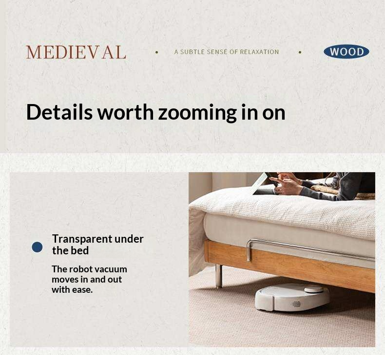 Cherry Solid Wood Bed with Modern Minimalist Design and Genuine Leather Headboard