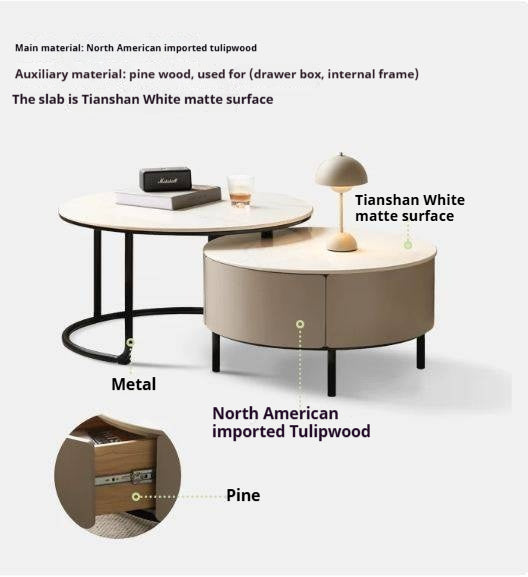 Tulipwood Solid Wood Rock Plate Storage Coffee Table