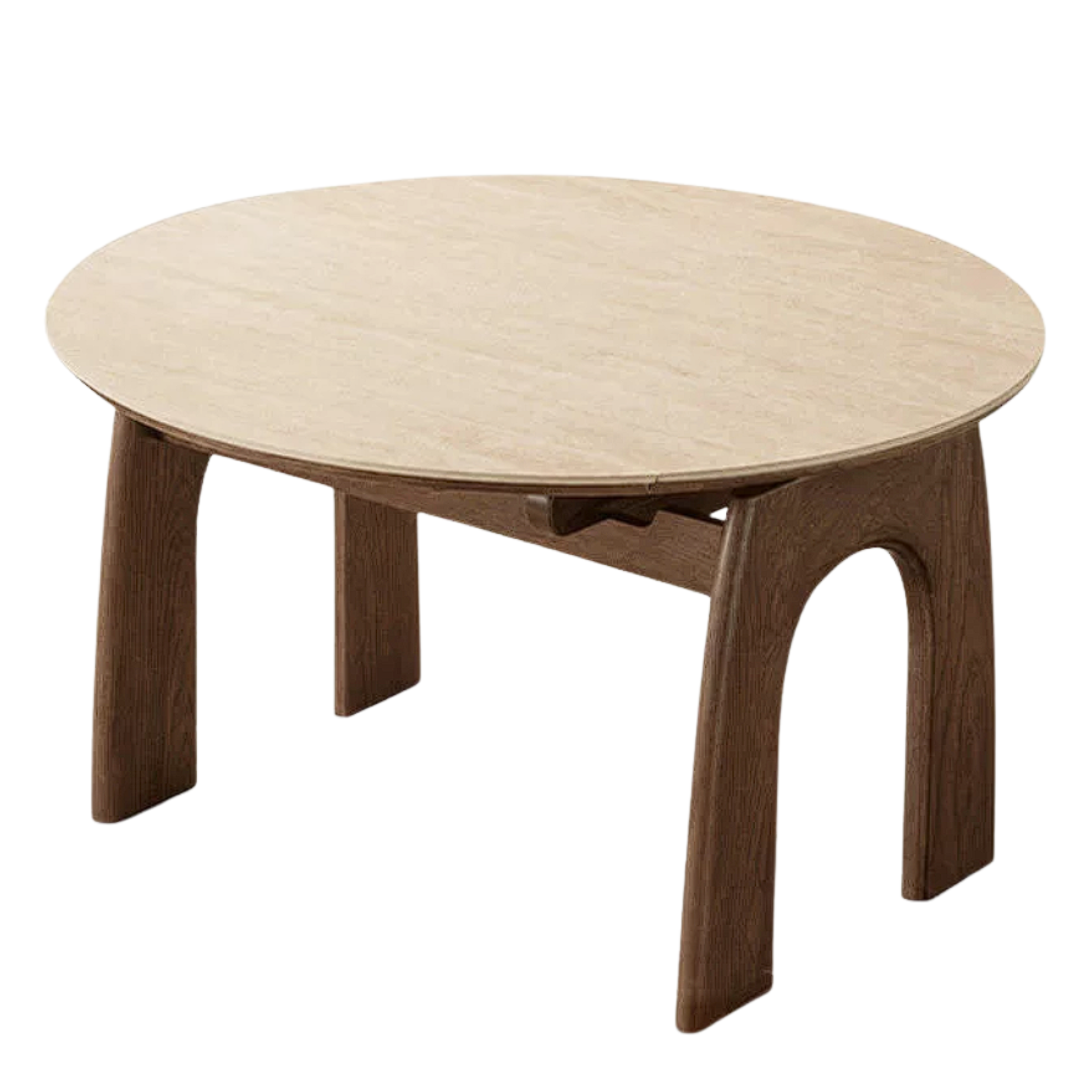 Black Walnut, Ash Solid Wood Extendable Round Dining Table with Curved Legs