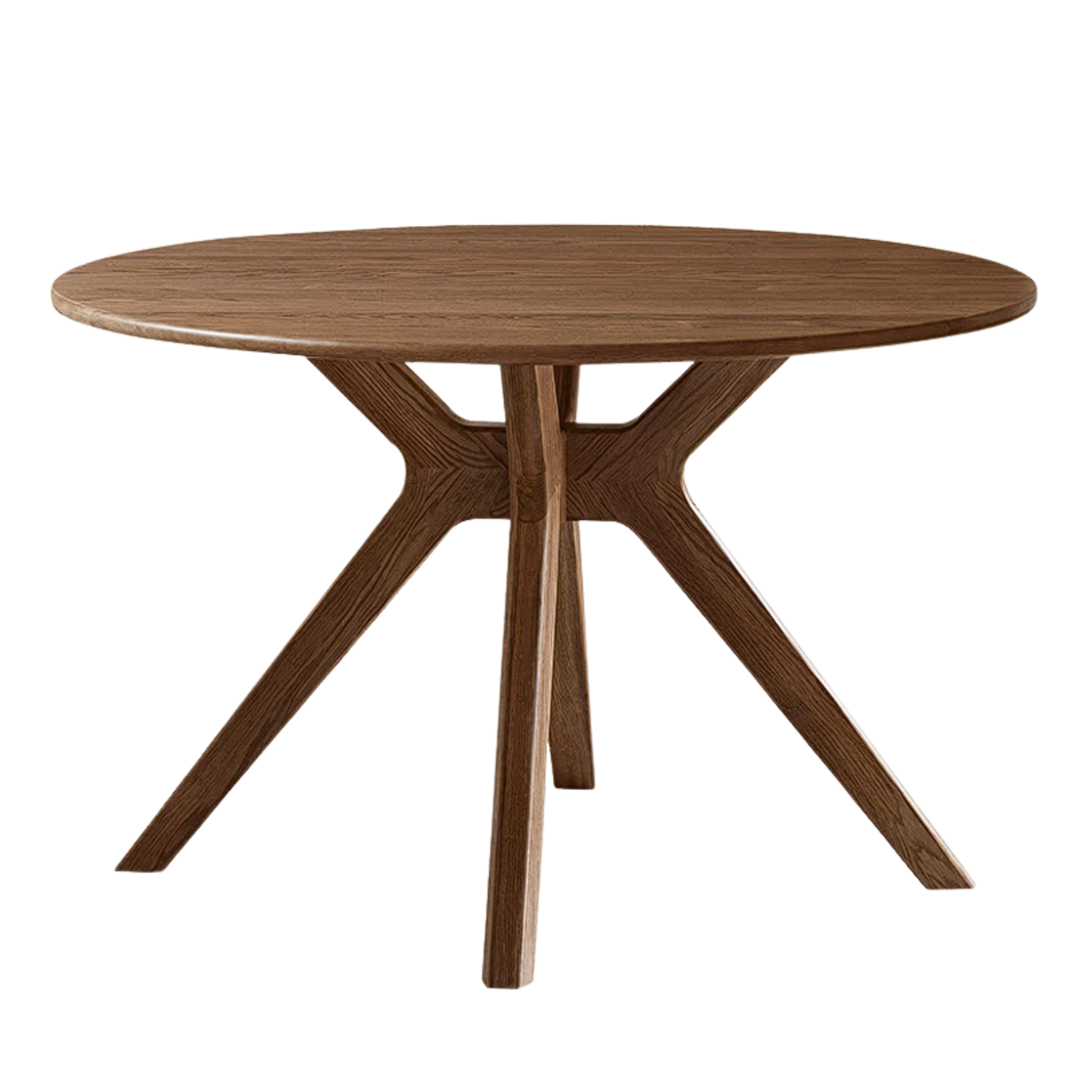 Oak Solid Wood Round Stone-Top Dining Table with Criss-Cross Splayed Wood Legs