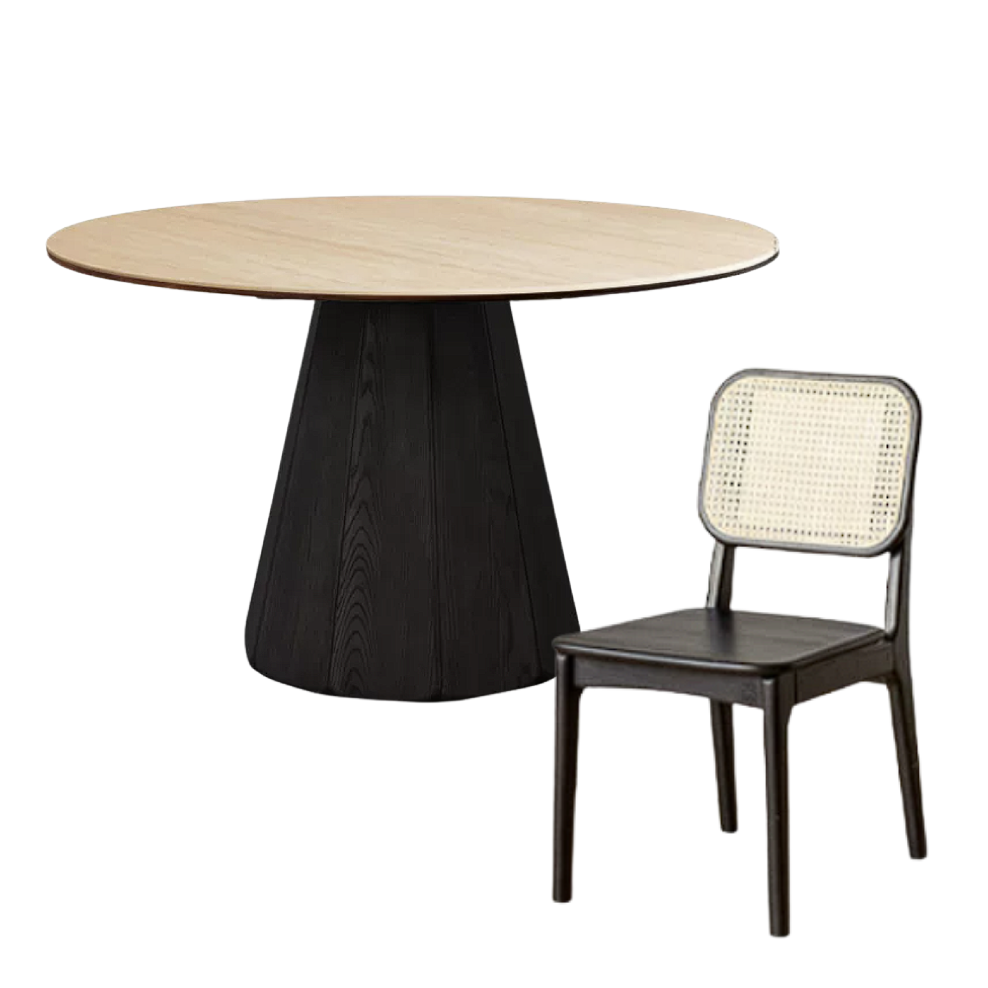 Ash Solid Wood Dining Table with Slate Top, Mid Century Round Design