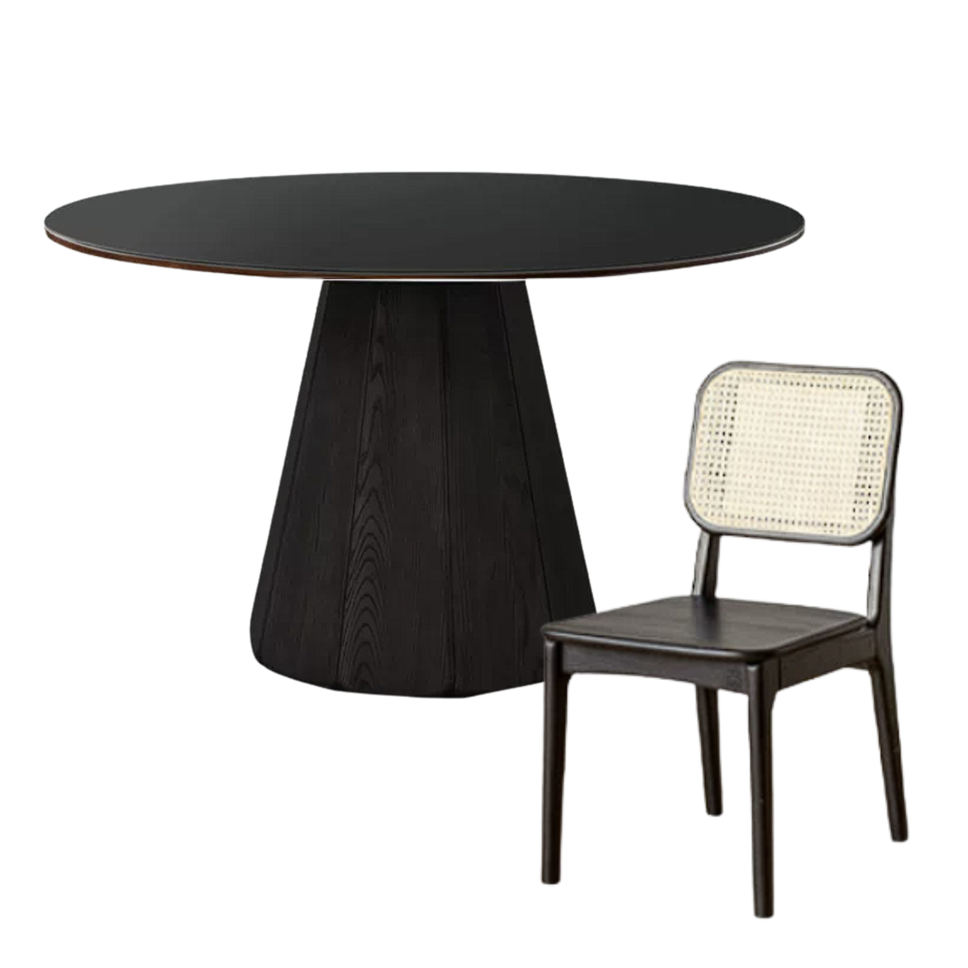 Ash Solid Wood Dining Table with Slate Top, Mid Century Round Design