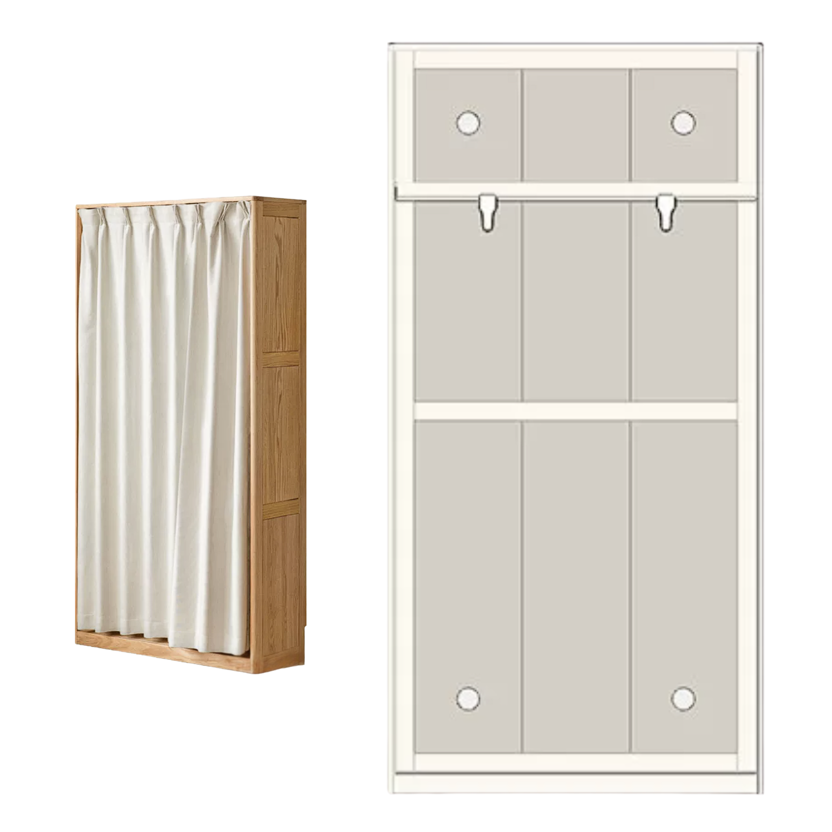 Solid RubberWood, Oak Solid Wood Wardrobe Thin Cloth Curtain