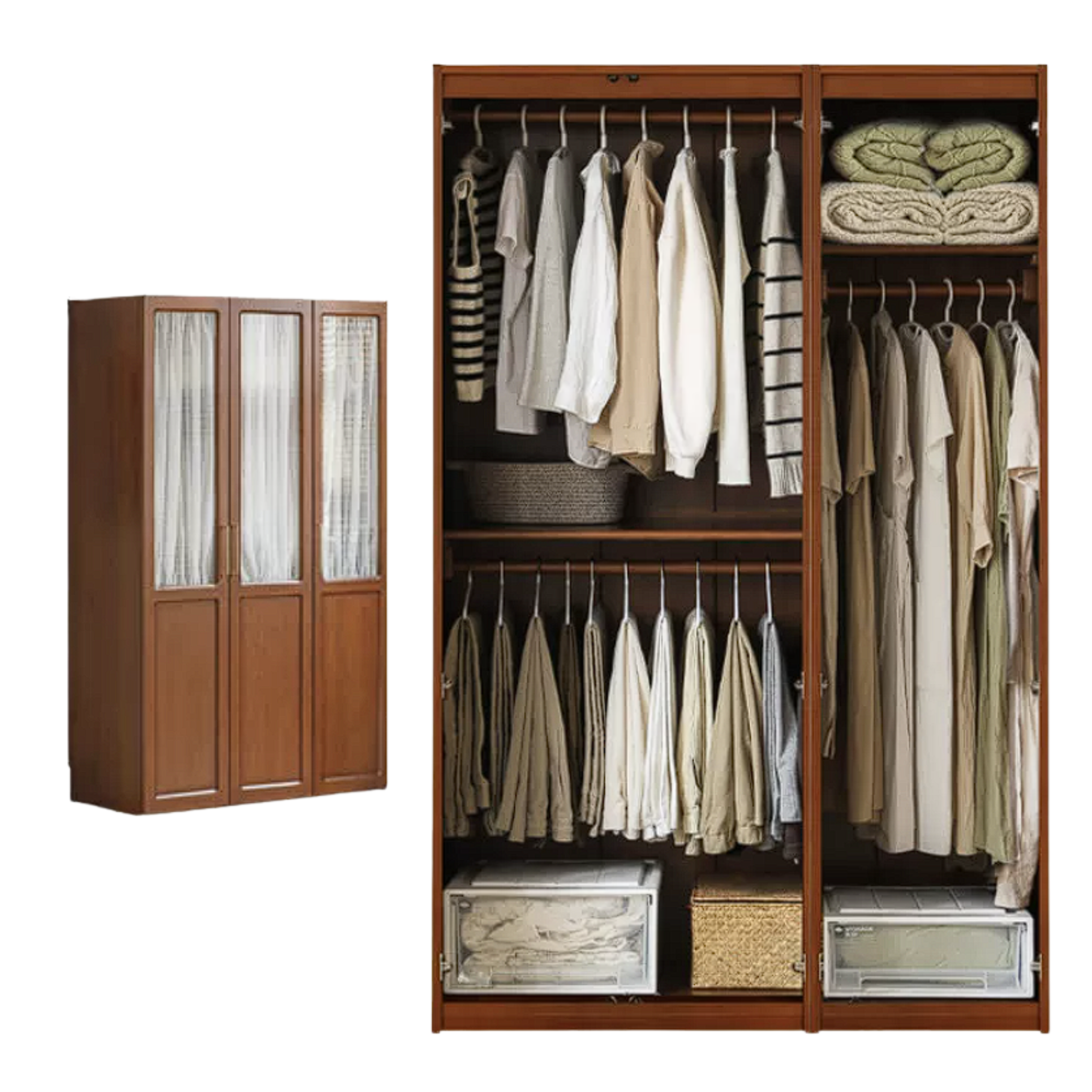 Poplar Solid Wood Modern Retro Style Double Door Wardrobet.
