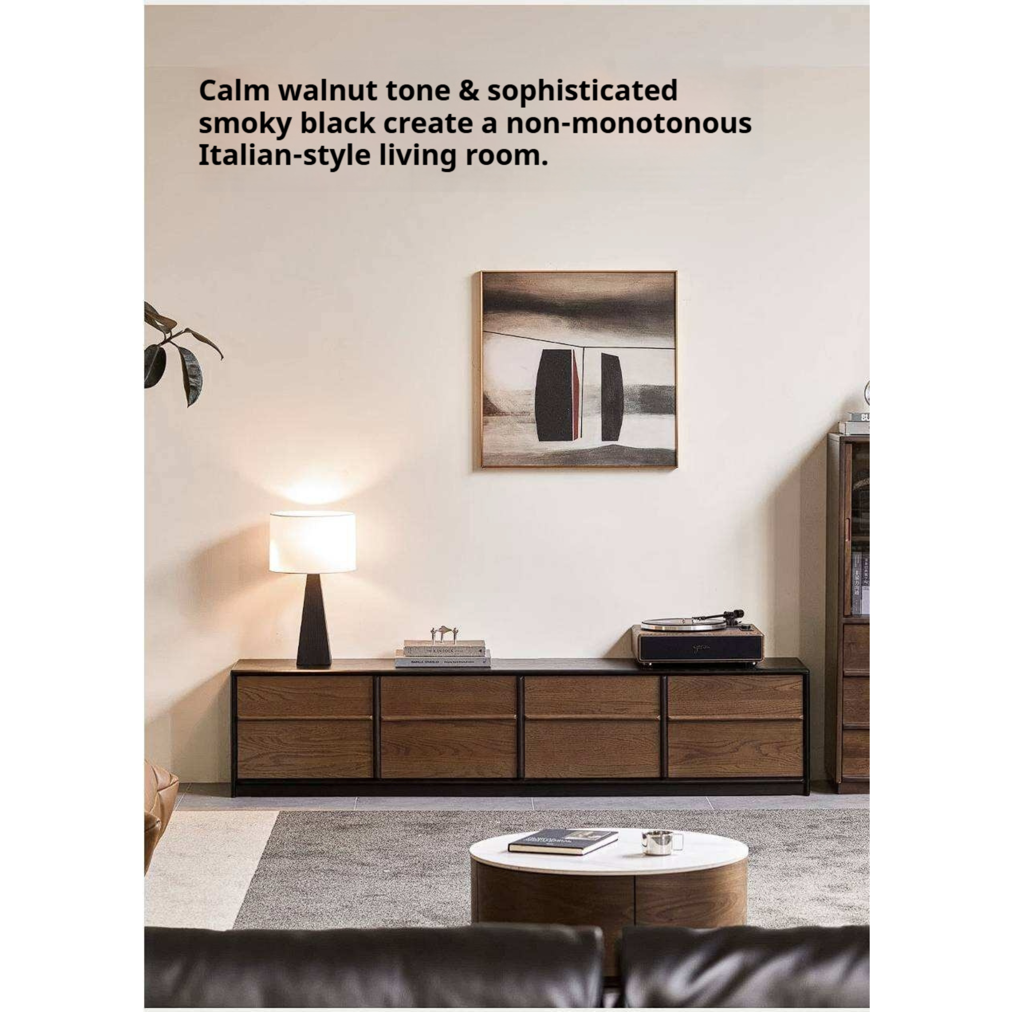Oak Solid Wood Floor Standing TV Cabinet with Italian-Inspired Skeleton Line