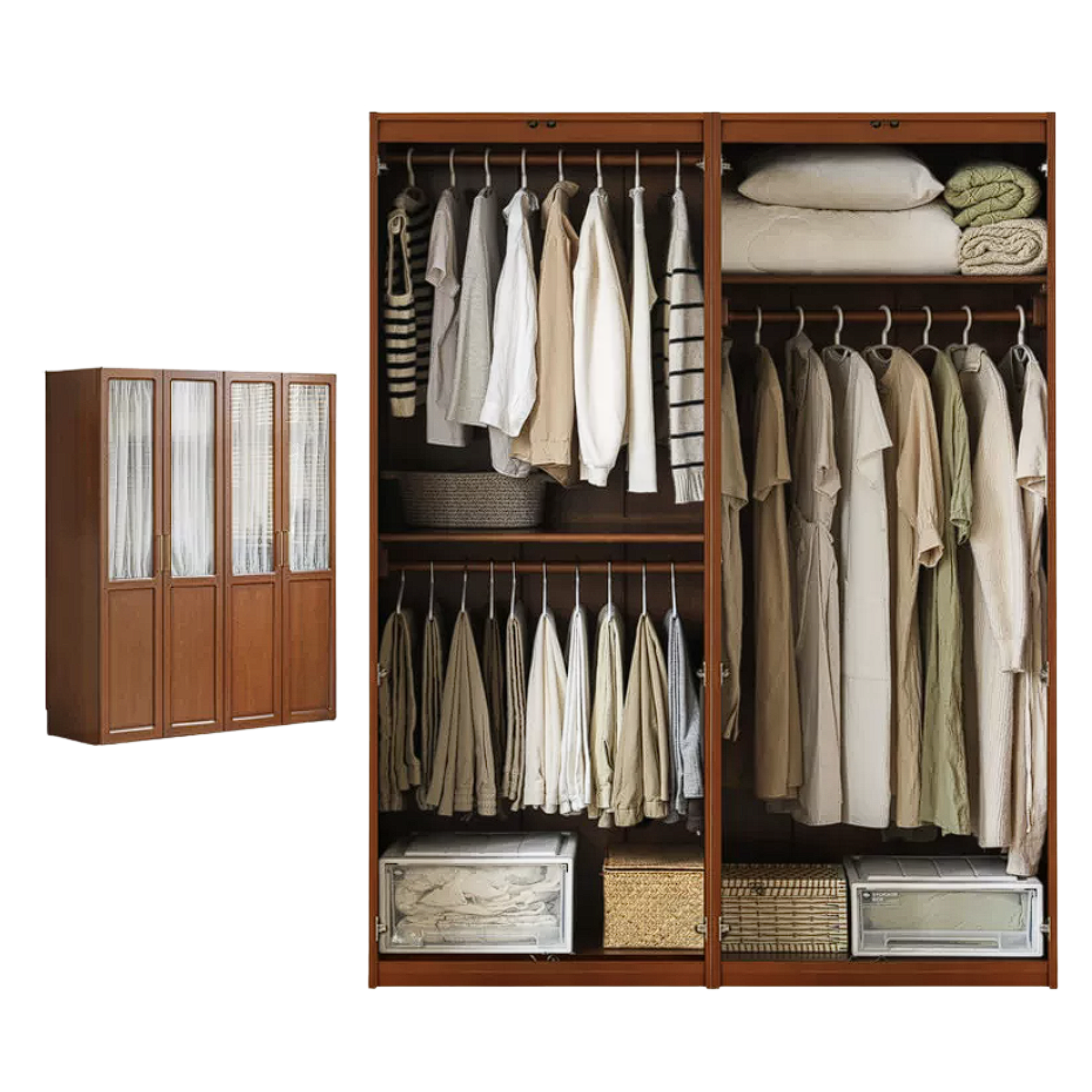 Poplar Solid Wood Modern Retro Style Double Door Wardrobet.