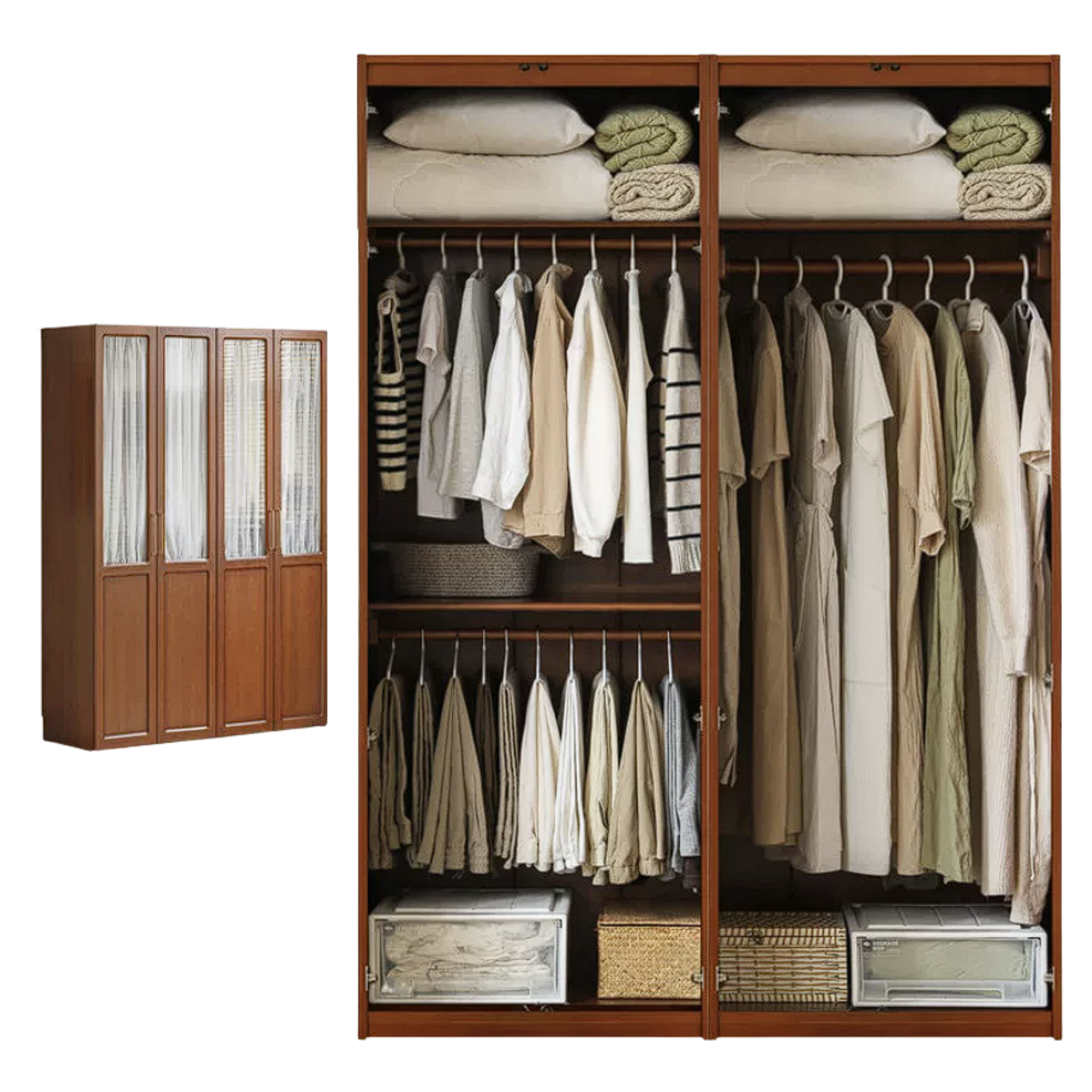 Poplar Solid Wood Modern Retro Style Double Door Wardrobet.