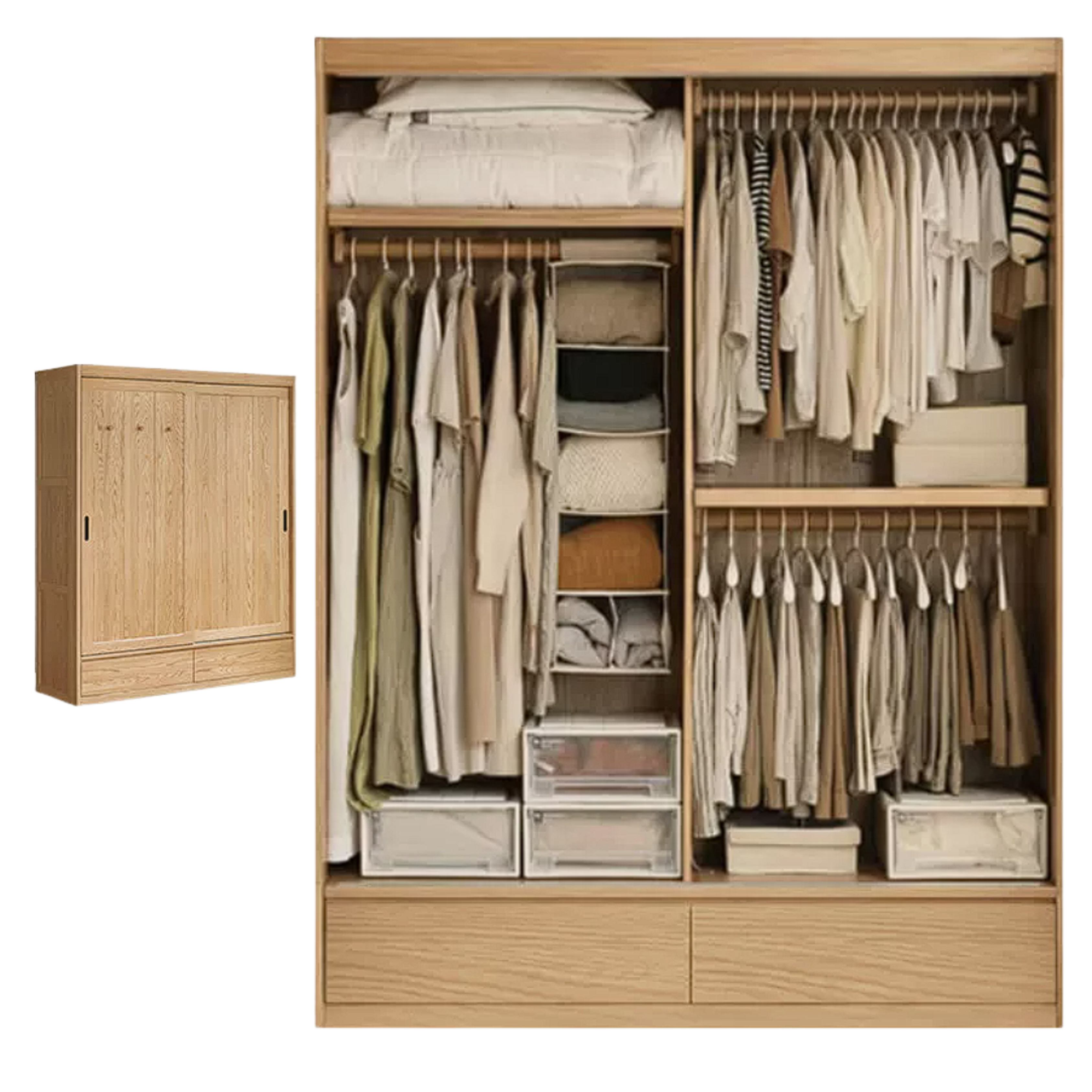 Oak, Ash Solid Wood Wardrobe Sliding Door Modern