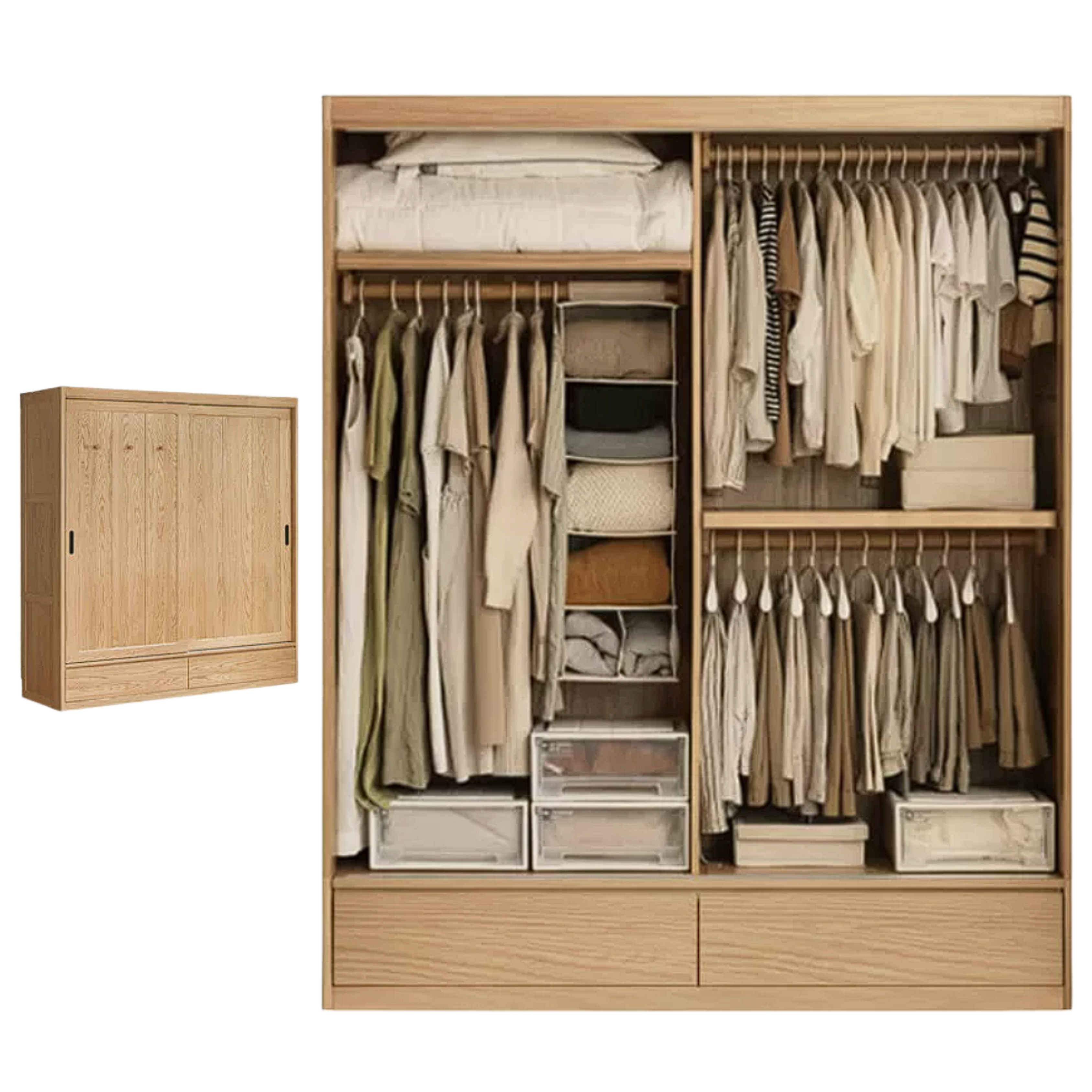 Oak, Ash Solid Wood Wardrobe Sliding Door Modern