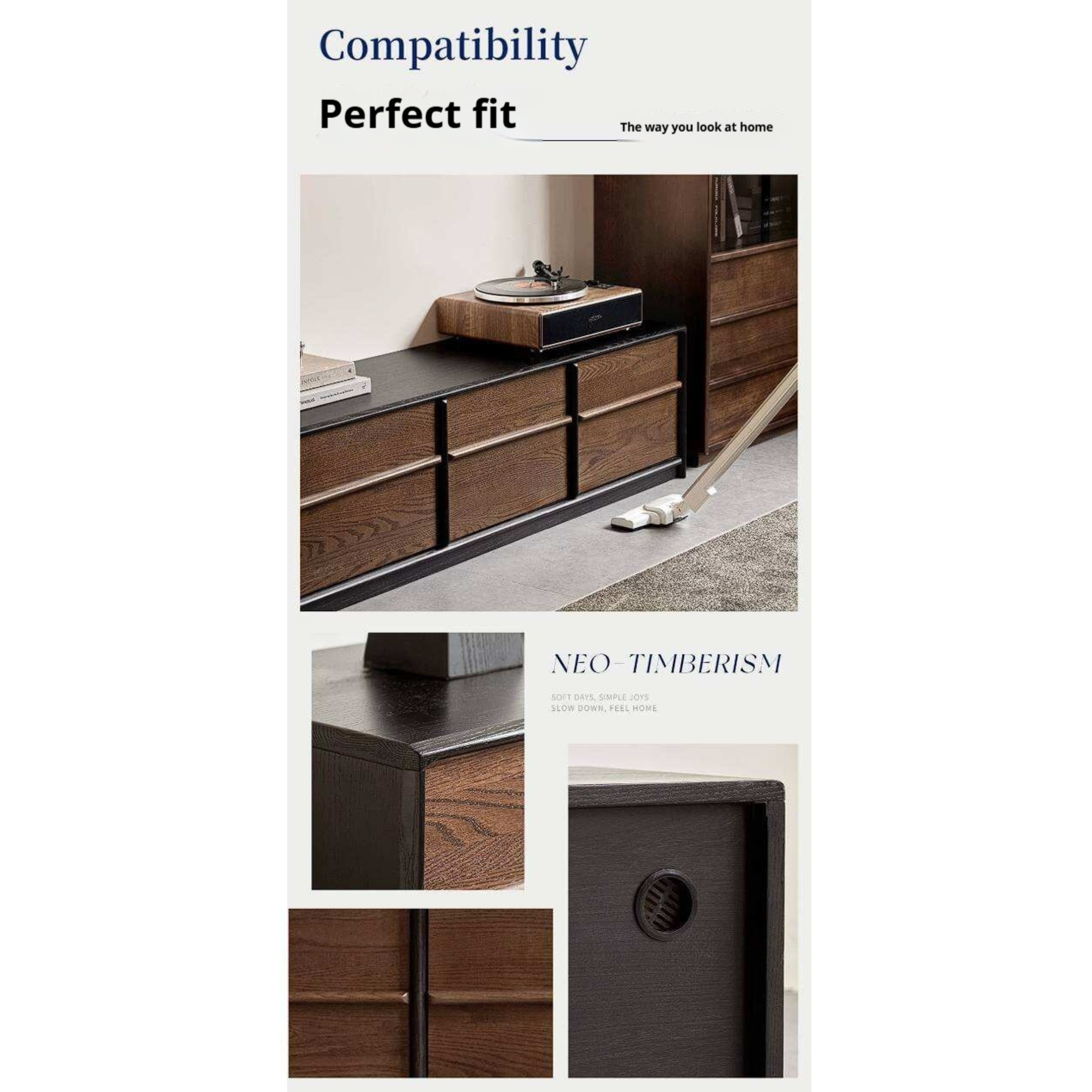 Oak Solid Wood Floor Standing TV Cabinet with Italian-Inspired Skeleton Line