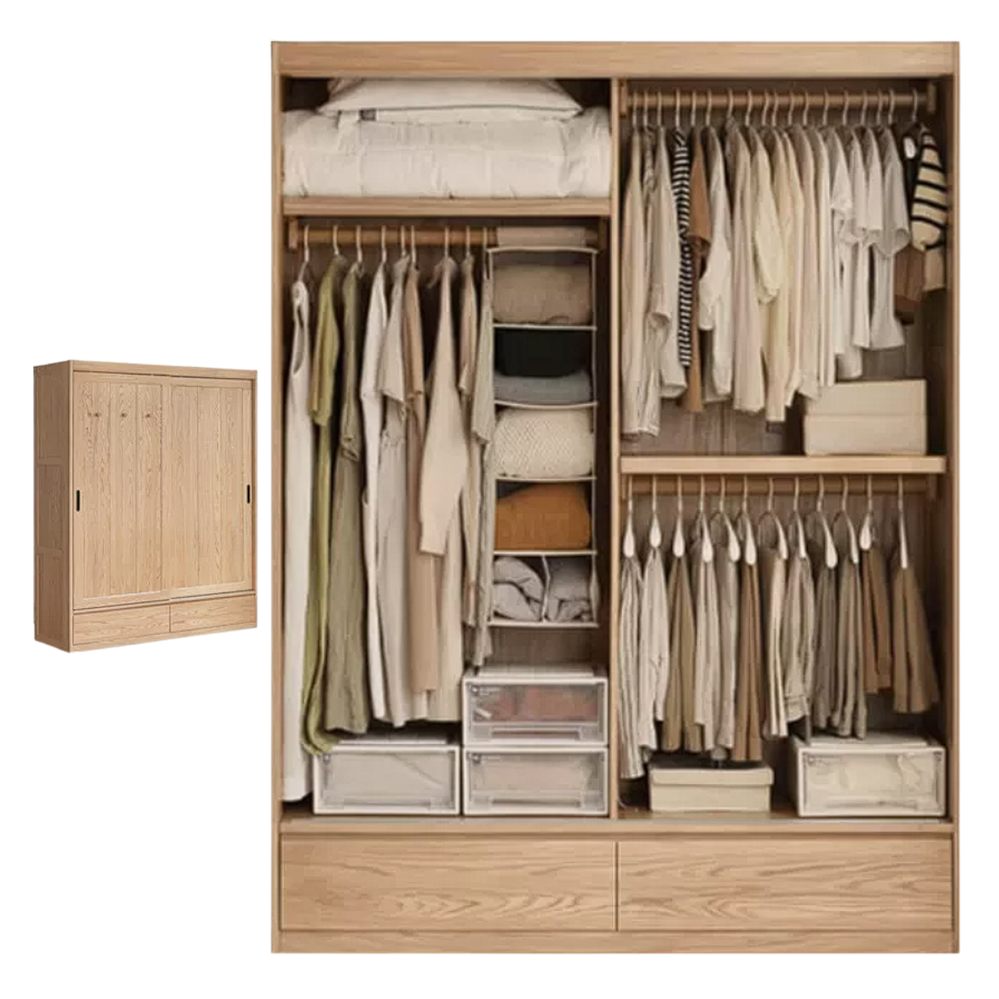Oak, Ash Solid Wood Wardrobe Sliding Door Modern