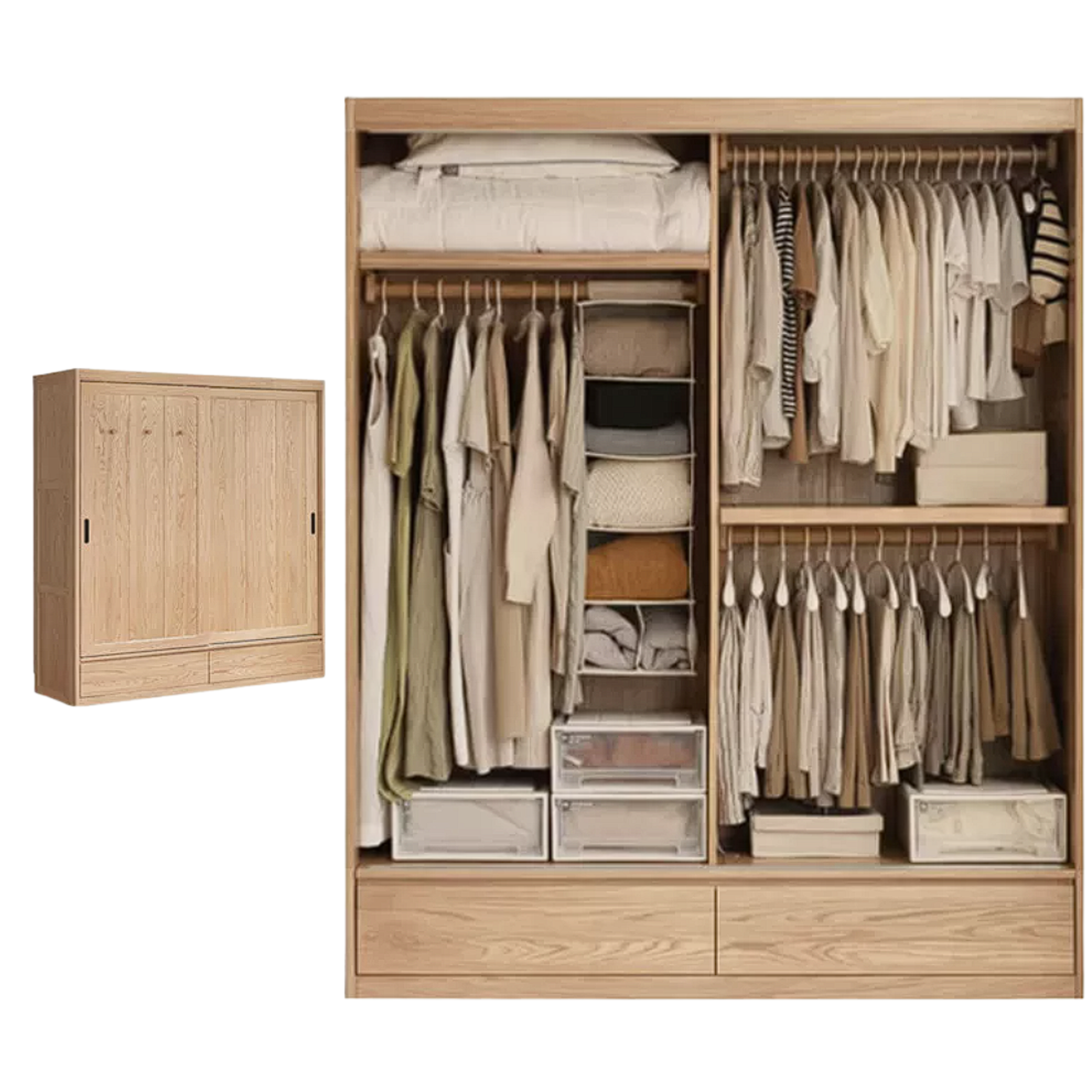 Oak, Ash Solid Wood Wardrobe Sliding Door Modern