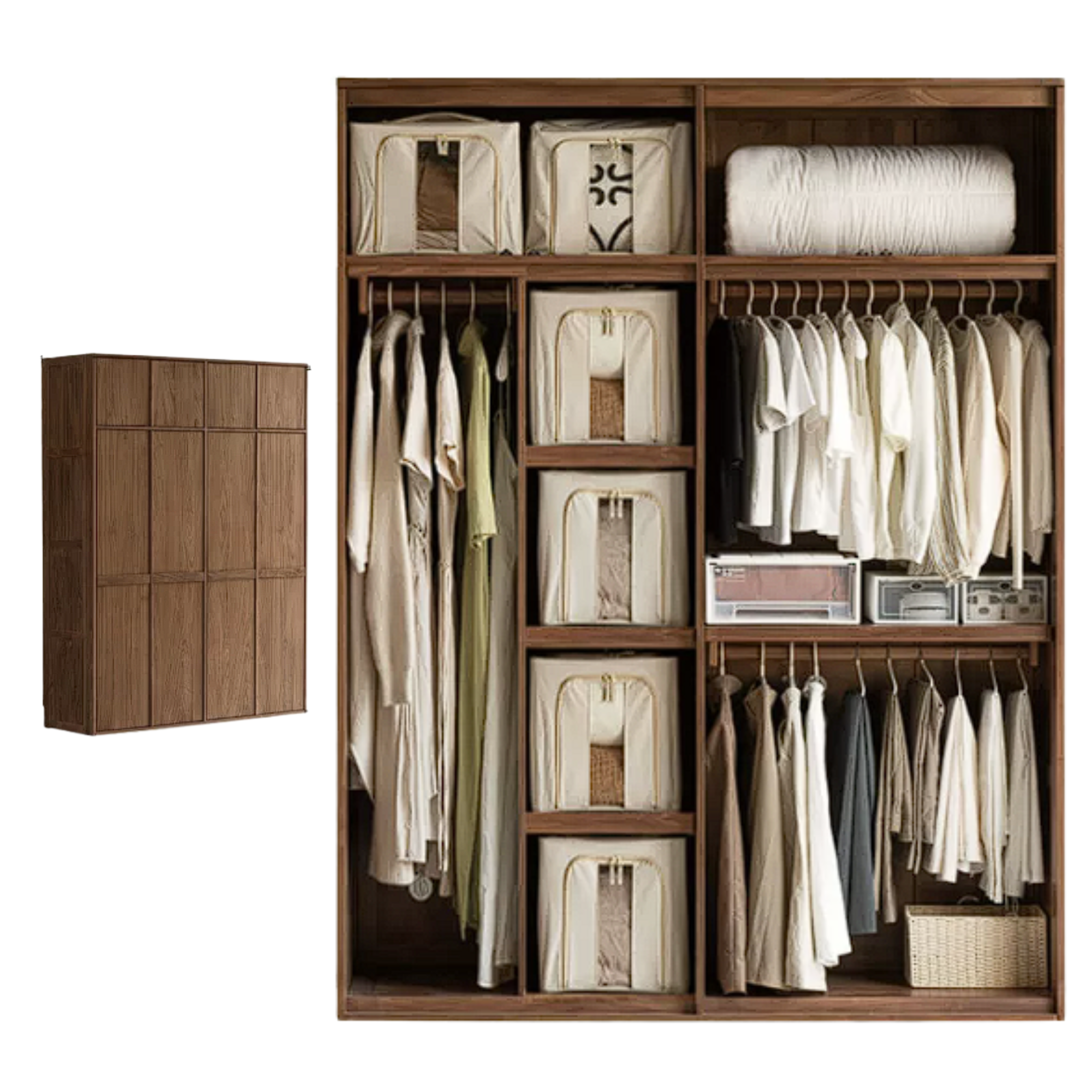 Black Walnut, Oak, Cherry Wood  Solid Wood Retro Style Skeleton Line Large Wardrobe.