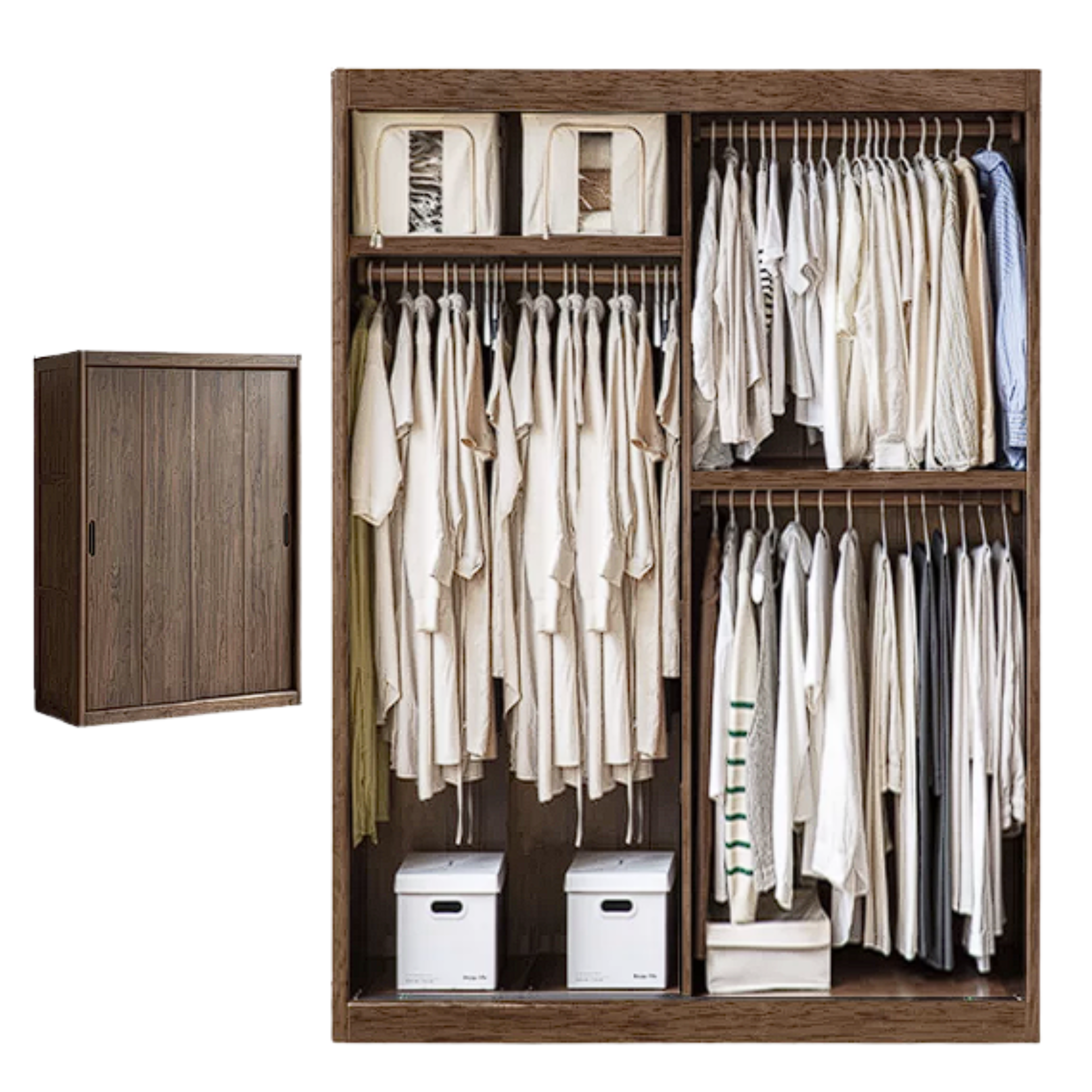 Black Walnut, Golden Sandalwood Solid Wood Wardrobe Sliding Door