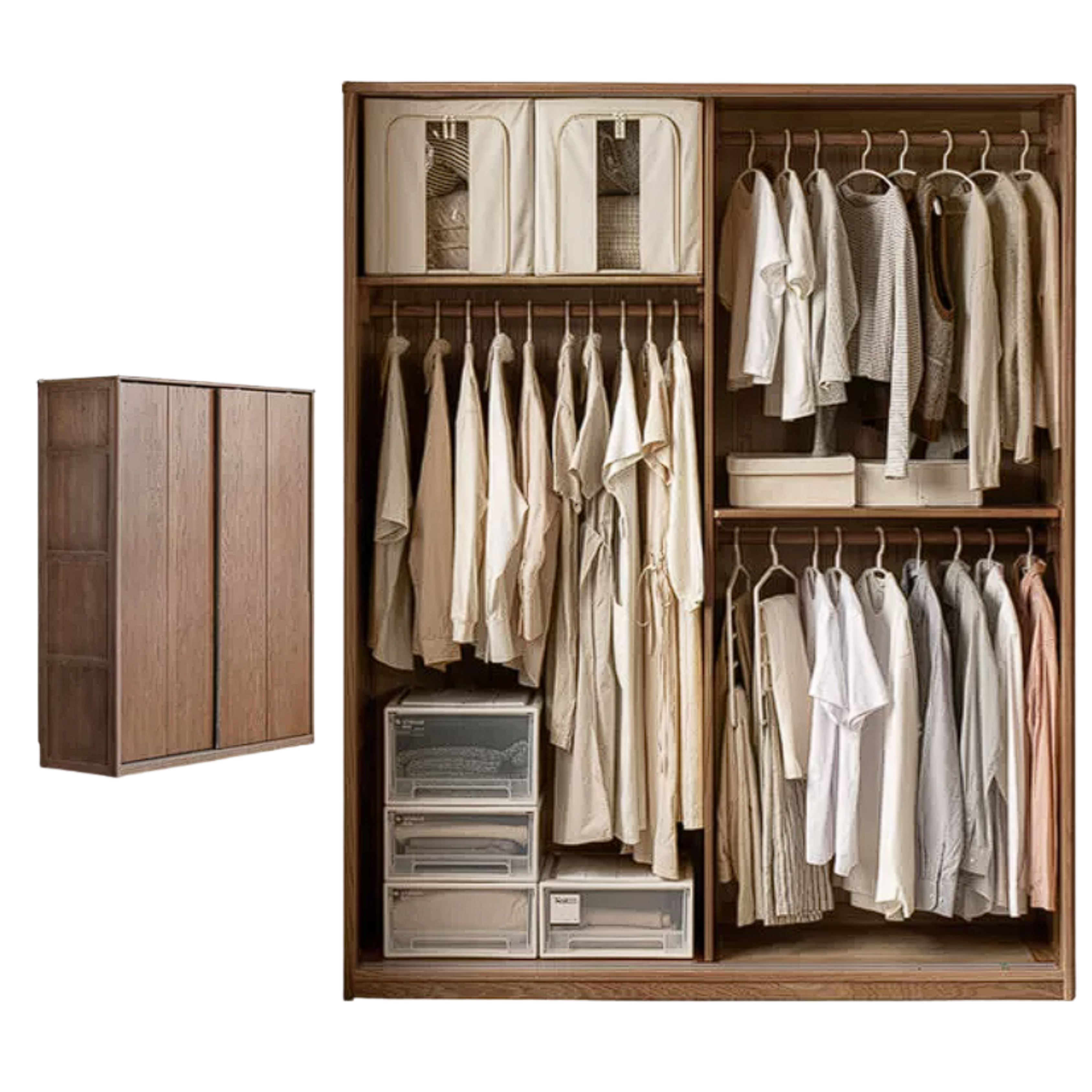 Oak Solid Wood Sliding Door Modern Wardrobe